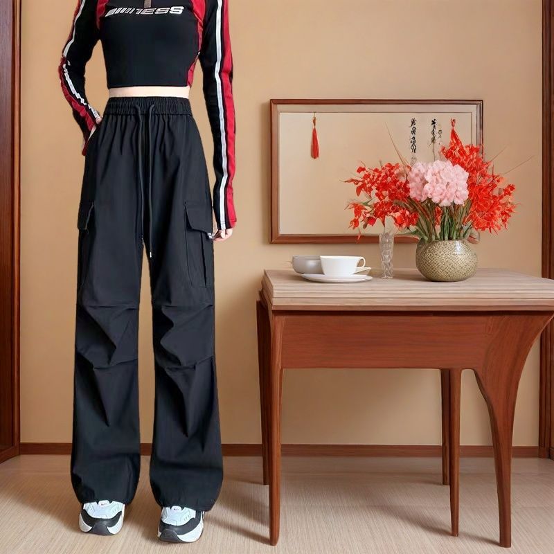 Cargo Pants Cos Universal Outdoor High-Waisted Straight-Leg Loose Sports Slimming Look Black Wide-Leg Cargo Pants Women's New Style Cargo Pants Cos Universal Outdoor High-Waisted Straight-Leg Loose Sports Slimming Look Black Wide-Leg Cargo Pants Women's New Style