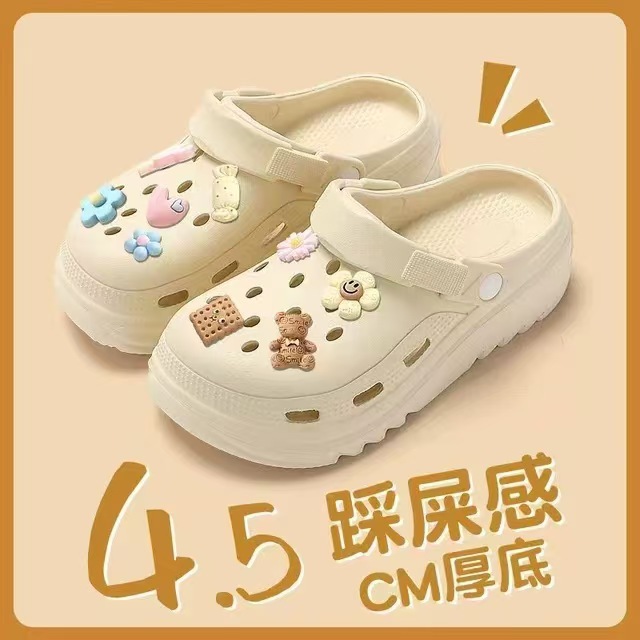 Zapatos agujeros de suela gruesa de estudiantes zapatos agujeros de mujer de verano pisar mierda sensación de suela suave desgaste pareja zapatillas transpirables mujeres