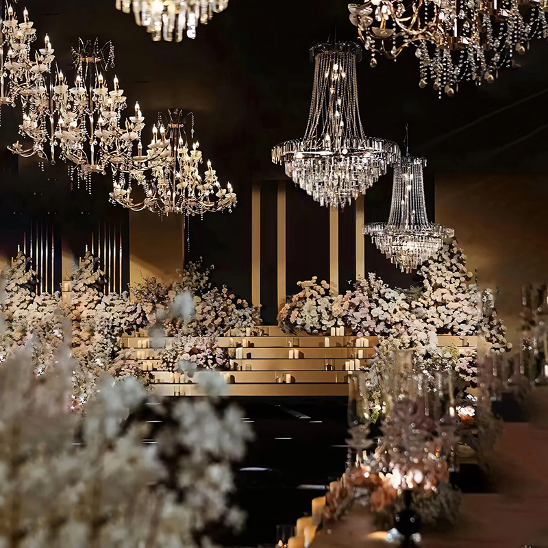 Nueva boda de hierro forjado cortina de perlas de cristal candelabro pabellón ceremonia sala de bodas decoración de estilo europeo candelabro