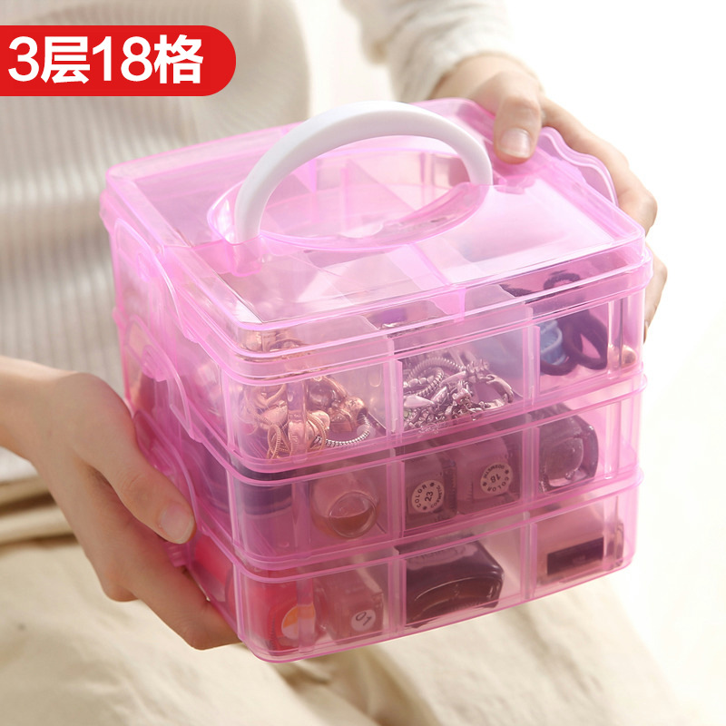 Simple Transparent Plaid Portable Storage Box Jewelry Earrings Necklace Ring Jewelry Children's Hair Accessories Practical Storage Box