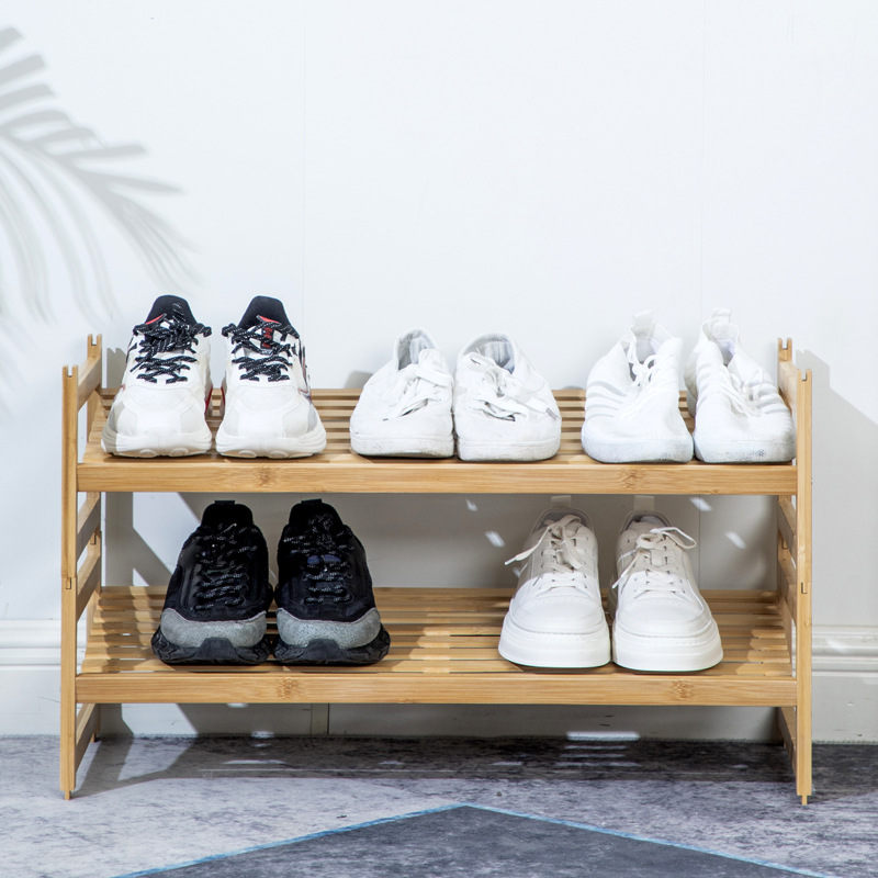 Zapatero puerta del hogar simple de múltiples capas de almacenamiento de bambú a prueba de polvo pequeño estante estrecho dormitorio gabinete de zapatos interior para sala de alquiler