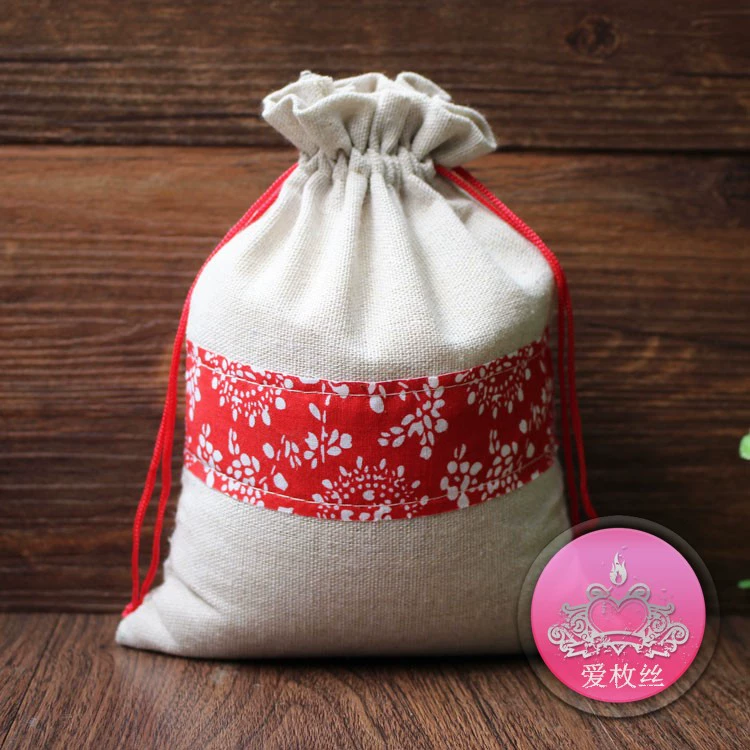 Cloth bag, Chinese style, drawstring, cotton and linen, for luck