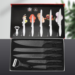 Factory Wholesale Stainless Steel Knives with Maifanstone Coated Tail Handle Six-Piece Knife Gift Box Set Kitchen Knives