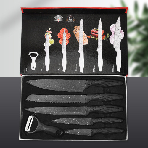 Factory Wholesale Stainless Steel Knives with Maifanstone Coated Tail Handle Six-Piece Knife Gift Box Set Kitchen Knives
