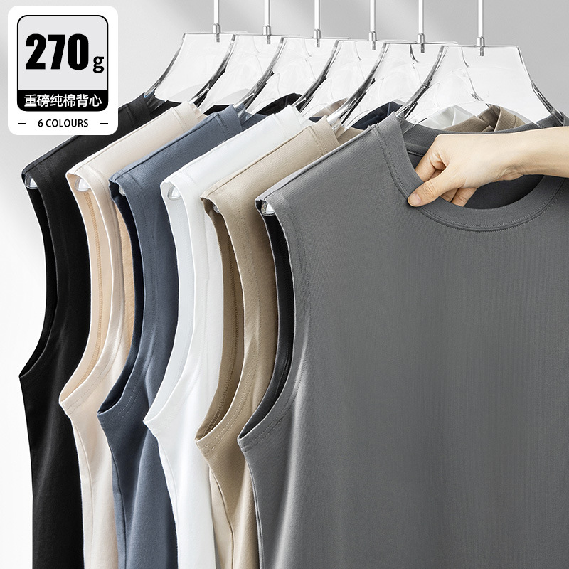 270G Heavyweight Pure Cotton American Style Sleeveless T-Shirt Men's 2026 Summer Trendy Fitness Sports Sweatshirt Loose Vest