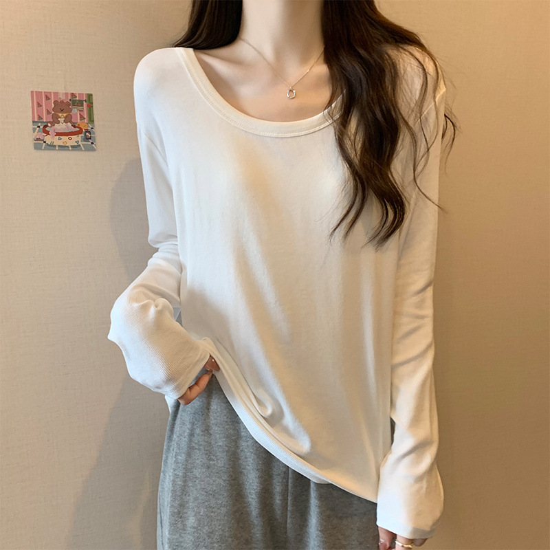 U领长袖T恤女款洋气宽松显瘦百搭