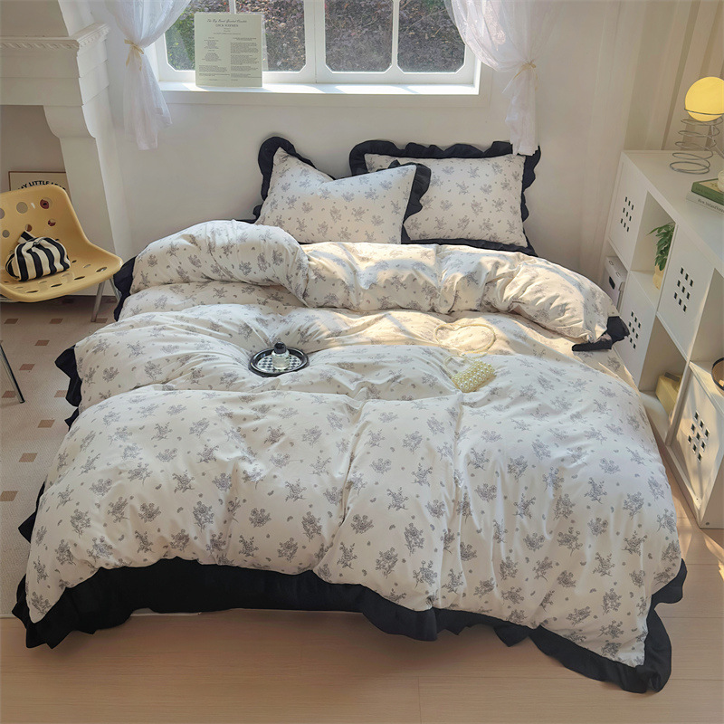 Nuevo estilo francés suave in encaje flor de algodón lavado con agua cama de cuatro piezas sábanas de cama