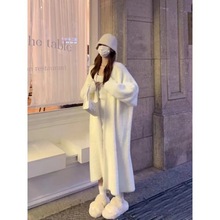 仿水貂绒过膝长款针织开衫大衣女2025秋冬宽松慵懒风长袖毛衣外套