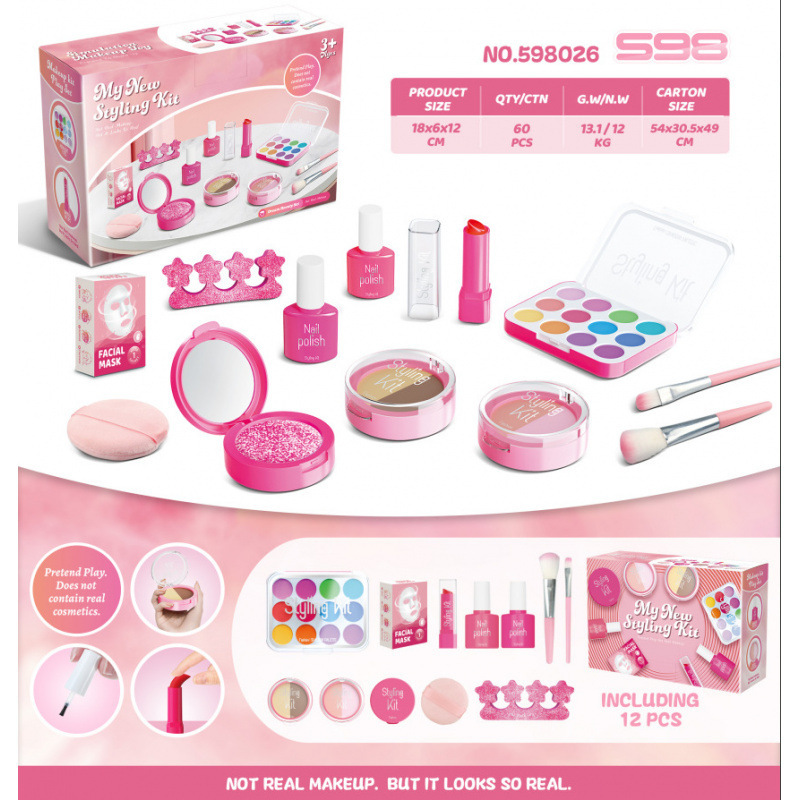 Nuevos productos transfronterizos para niños en el hogar simulación de juguetes de maquillaje para niñas con un conjunto de maquillaje sin líquido no esborrable rosa