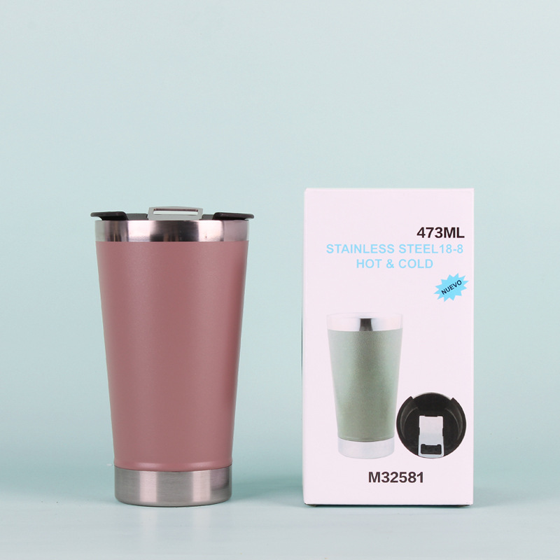 Taza de cerveza de acero inoxidable 304 de Brasil transfronterizo con abridor de botellas de doble capa Taza de coche Taza de helado de mantenimiento en frío de plástico en stock