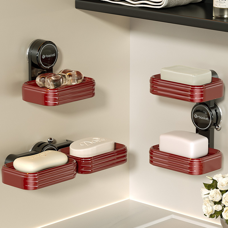 Caja de jabón con ventosa Caja de drenaje de jabón de doble capa montada en la pared sin perforación Estante de jabón lindo creativo para el baño