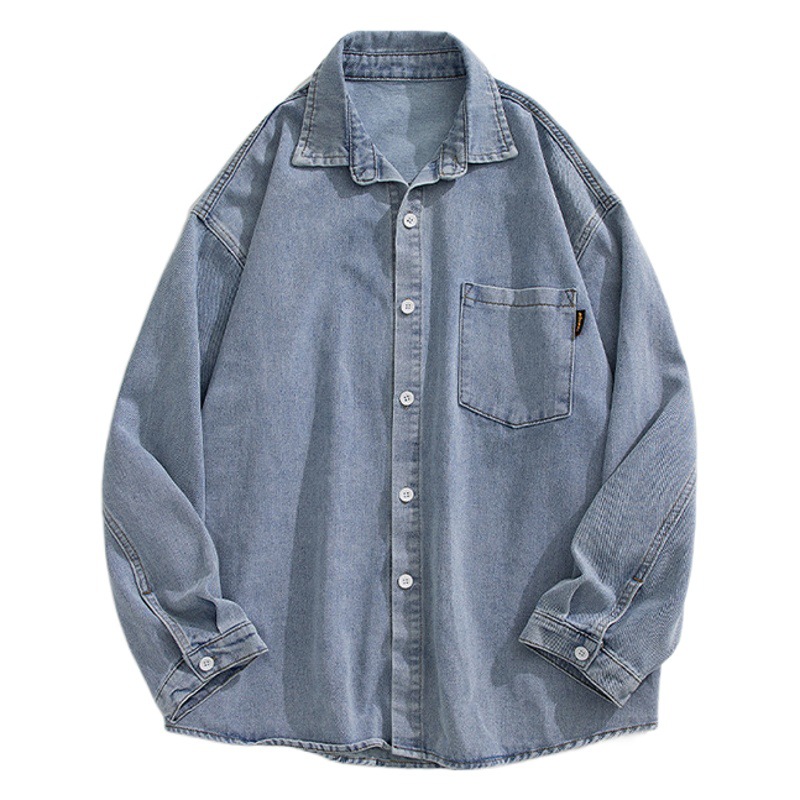 Camisa de mezclilla lavada estilo Hanlu Xinjiang para hombre, nueva camisa chaqueta versátil de manga larga holgada para primavera de 2024