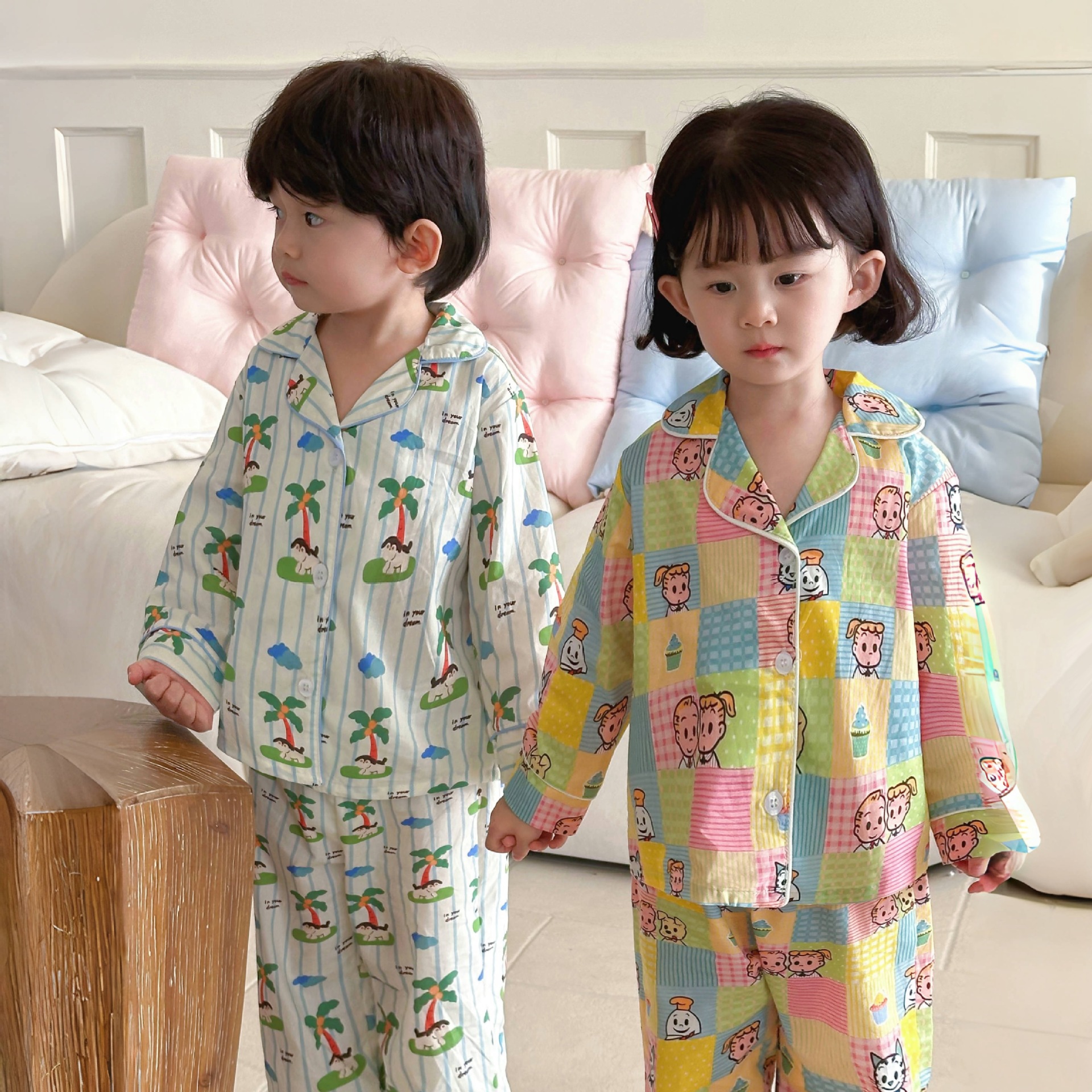 Children's Home Clothes 2025 Spring Children's Pure Cotton Cartoon Home Clothes Children's Long Sleeves Long Pants Pajamas Set