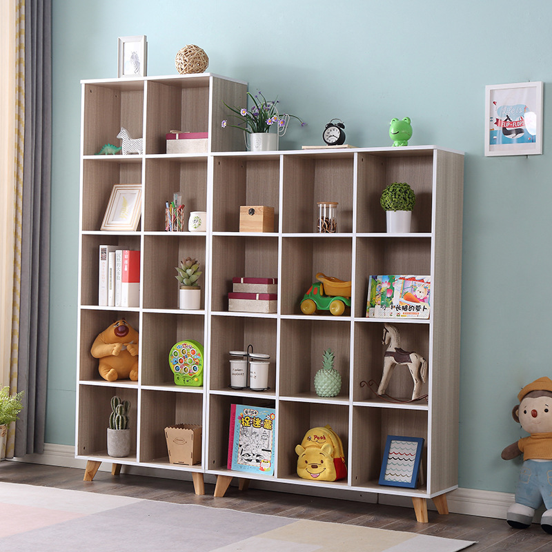 Nordic Solid Wood Bookshelf Japanese-Style Floor-Standing Bookcase Grid Cabinet Simple Household Children's Storage Cabinet Living Room Low Cabinet