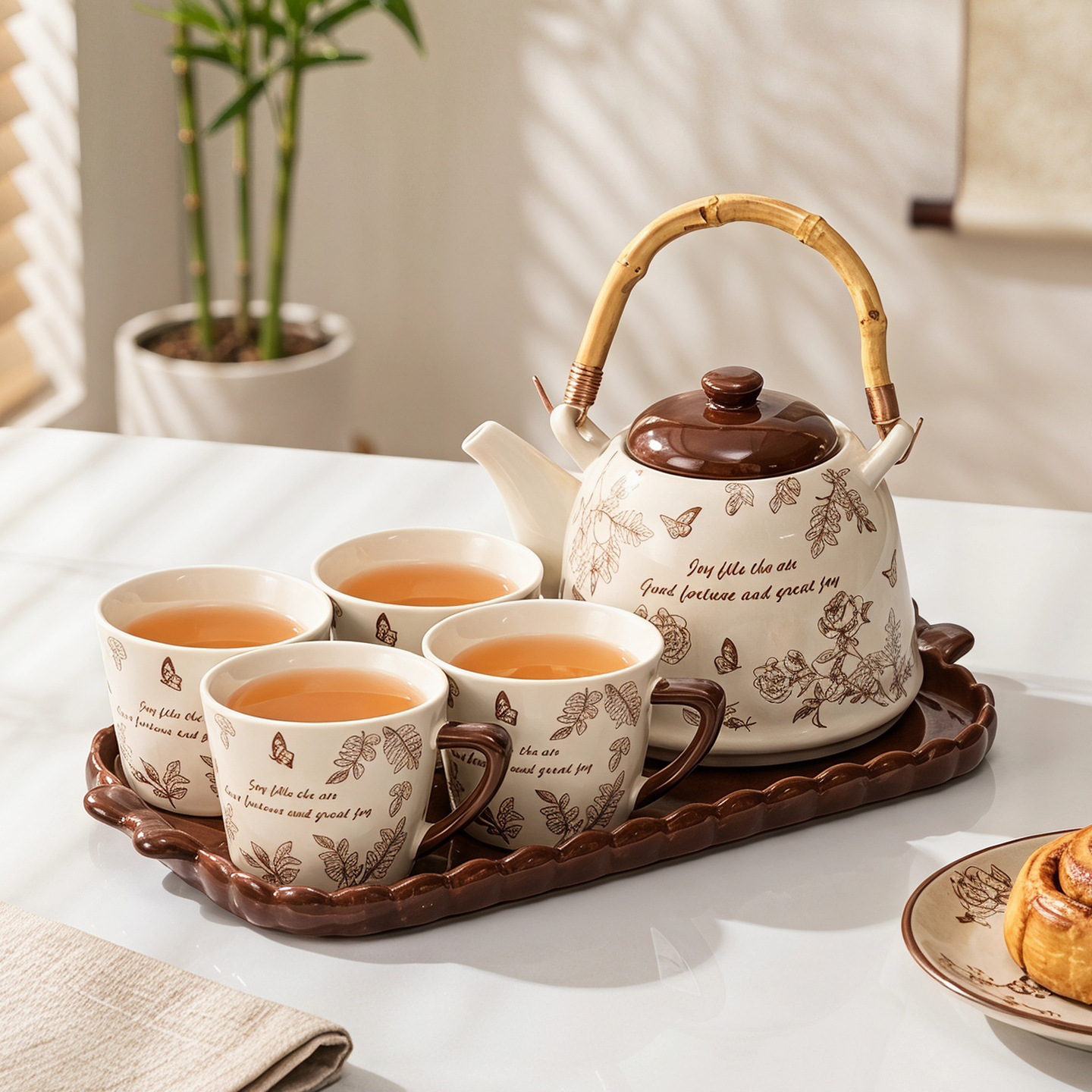 Vintage-Style Ceramic Waterware Set, Creative Household Teapot Set, Housewarming Gift, Afternoon Tea Cup Gift