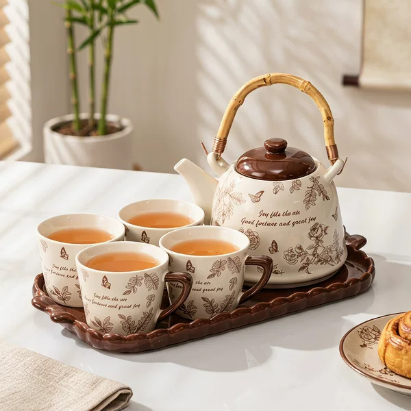 Vintage-Style Ceramic Waterware Set, Creative Household Teapot Set, Housewarming Gift, Afternoon Tea Cup Gift