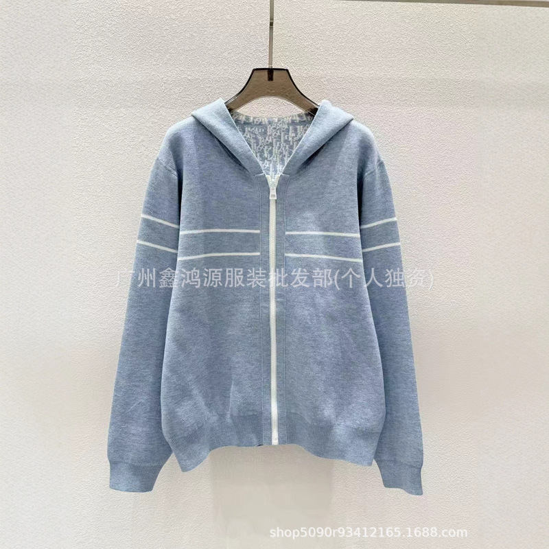 Cd New Reversible Knitted Jacket Lingorm Airport Wear Classic Fashion Casual Elegant Hooded Cardigan