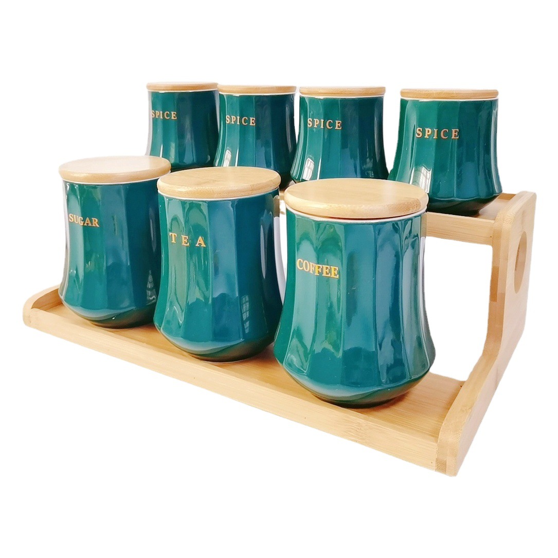 Exportación transfronteriza de latas cerámicas selladas, latas de té, latas de café, latas de almacenamiento de cocina, marcos de madera de doble capa, latas de condimento irregulares