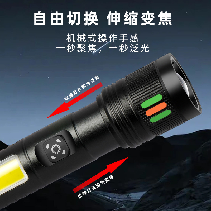 Transfronterizo nueva luz brillante zoom linterna multifuncional tipo-C carga fluorescente eléctrica blanqueador linterna láser LED