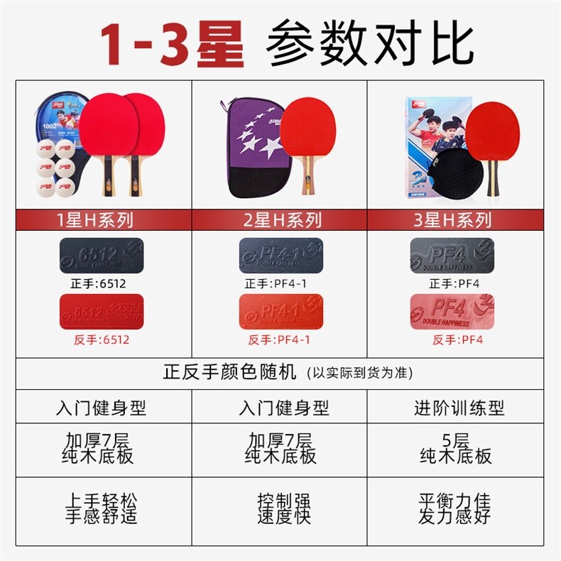 赤双喜卓球ラケット完成品拍123456789星星Hシリーズ横拍直拍長両面反糊|undefined
