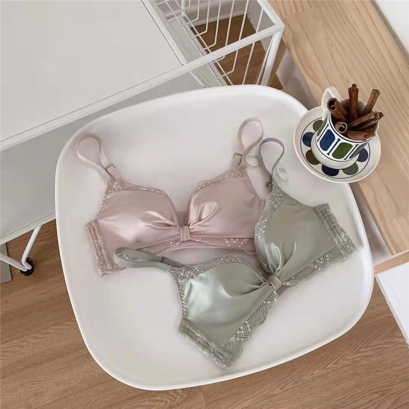 New product without steel ring sexy lace girl underwear gathering adjustment silk bow bra set_voghion.com