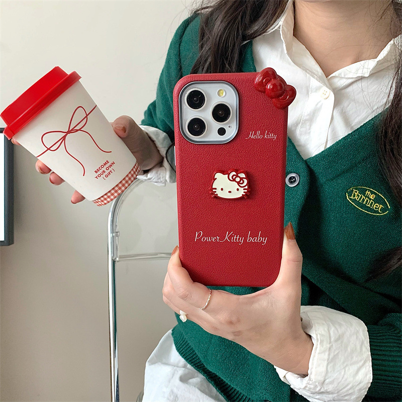 Girl ins rojo kt lazo para iPhone16 Apple 15ProMax/14 funda para teléfono 13 estéreo 15