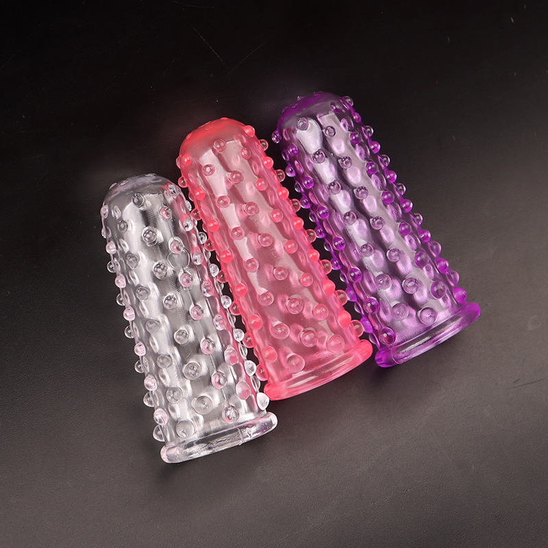 Textured TPE Finger Sleeves for Adults, Wolf Tooth Studded Design, Purple Single Pack — detail image 14
