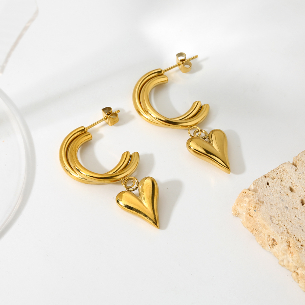 1 Paire Forme De Cœur Style Simple Style Classique Acier Inoxydable 304 Plaqué Or 14K Placage Boucles D'oreilles display picture 7