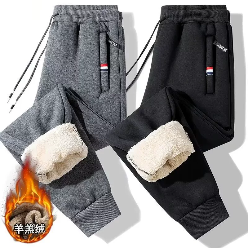 Плюшевые толстые брюки мужские осенние и зимние теплые кашемировые брюки из баранины свободные зимние спортивные повседневные хлопчатобумажные брюки