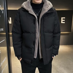 カスタム偽の2つの綿服男性の冬のゆるい防水厚いフリースの短い綿入れの帽子付き綿入れのコート