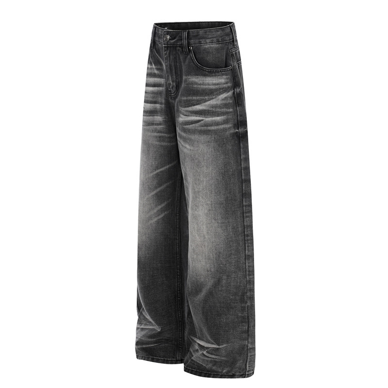 Dc+G6978 Vintage Washed Distressed Black and Gray Combat Jeans with Whiskers, Loose Casual Straight-Leg Jeans Dc+G6978 Vintage Washed Distressed Black and Gray Combat Jeans with Whiskers, Loose Casual Straight-Leg Jeans