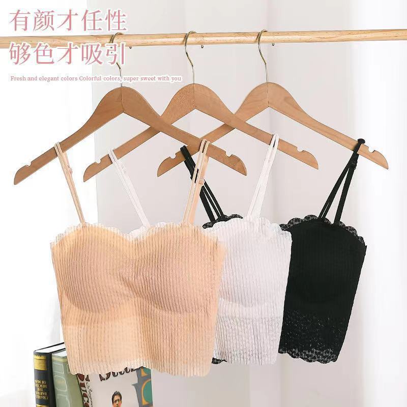 夏季蕾丝皱褶美背裹胸无尺码内衣少女发育文胸学生初高中隐形背心