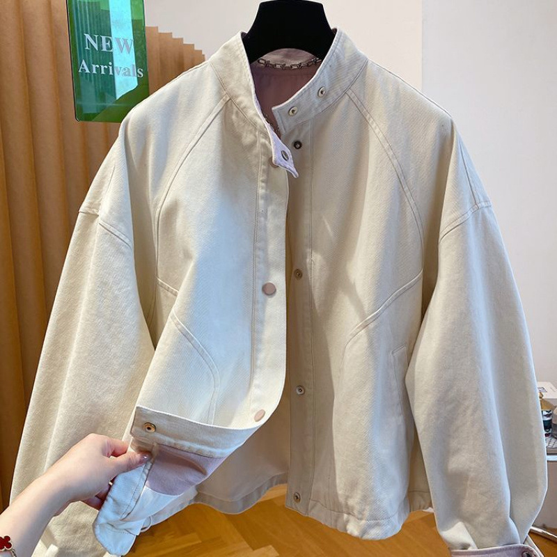 高級感立襟ジャケットのデニムコートの女性春秋服2025新型のゆったりとしたカジュアルな短い上着|undefined