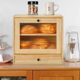 木质面包箱厨房刀叉餐具收纳盒桌面橱柜杂物整理箱双层点心保鲜箱