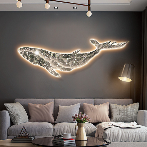 LED light, light luxury living room whale atmosphere decorative painting, high-end sofa background hanging painting, abstract high-end sense mural