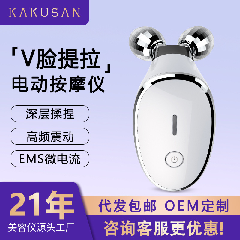 Cross-Border Micro-Current Massager, Facial Double Roller Electric Ems Vibration Introduction V-Face Beauty Instrument Factory Wholesale