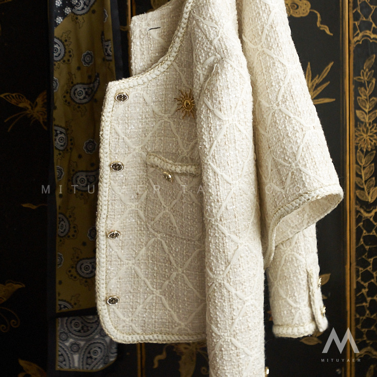 Celebrity Style, Upper Body C-Beauty, Light Luxury, Exquisite Diamond-Patterned Woven Tweed Short Jacket T02015 Short Style