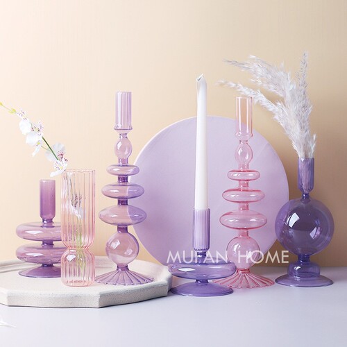 Wholesale Ins creative retro stained glass candlesticks light luxury bedroom bedside decoration ornaments candlelight dinner props