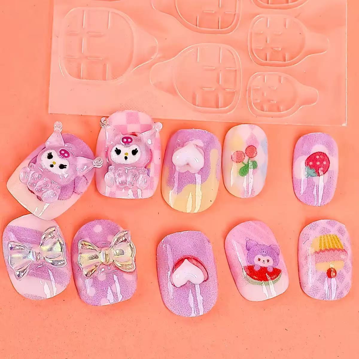 Nuevo niño usa manicura niña hecha a mano diy dibujos animados desmontables piezas de manicura tridimensionales juguetes lindos al por mayor