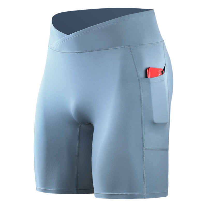Alta cintura fitness shorts hombres deportes medias bolsillo transpirable alto elástico compresión leggings running fitness shorts image 1
