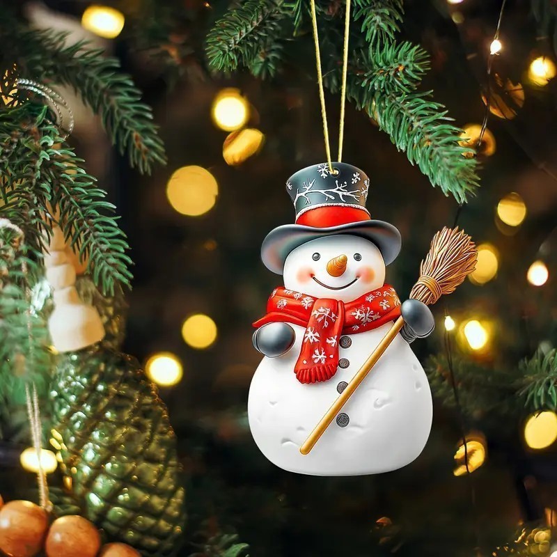 Nuevos productos transfronterizos acrílicos planos lindos dibujos animados de Navidad muñeco de nieve colgantes de automóviles de árbol de Navidad artesanías colgantes