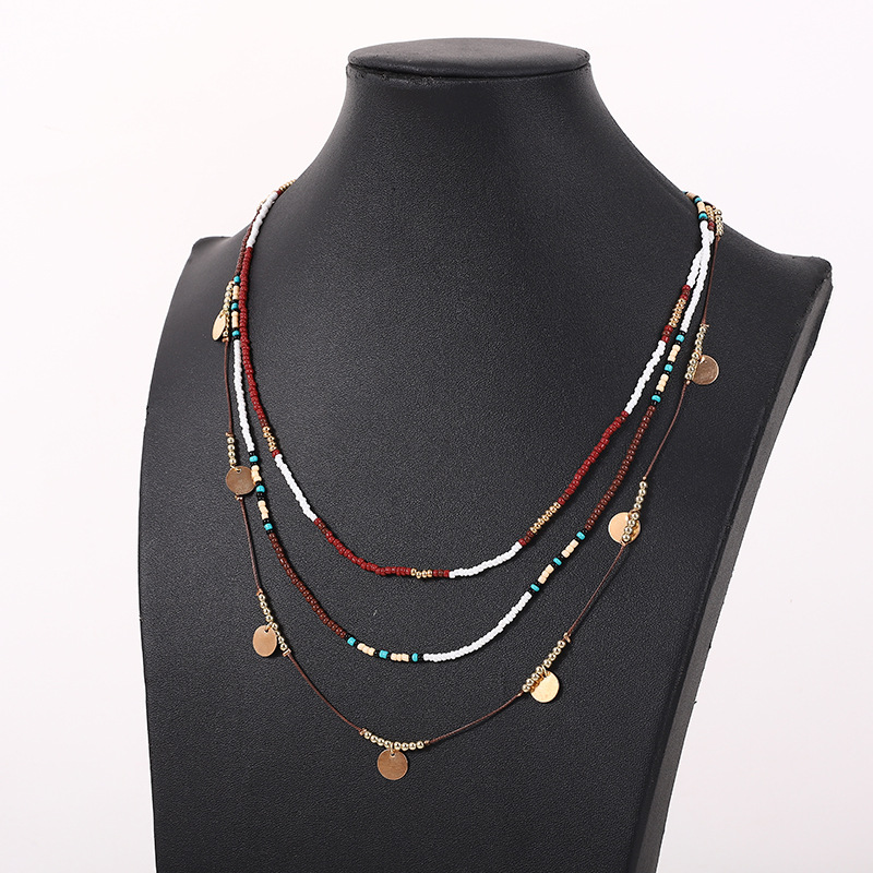 Casual Ethnic Style Geometric Alloy Seed Bead Beaded Layered Unisex Necklace display picture 1