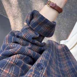 磨毛棉格子衬衫2025新款女复古高级感衬衣内搭叠穿上衣秋冬薄外套