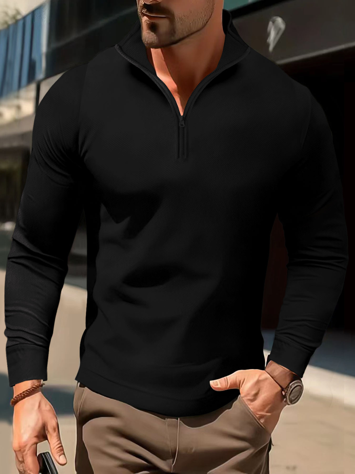 Europa y América ins transfronteriza 2023 Verano venta rápida Amazon Polo cremallera manga larga hombres deportes Polo camisa