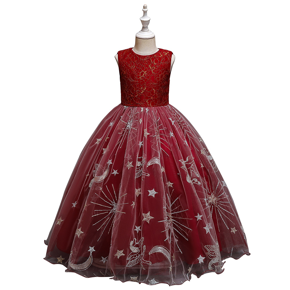 (Cross-border trading), children's dress, starry sky, long skirt, with embroidery, Birthday gift 5