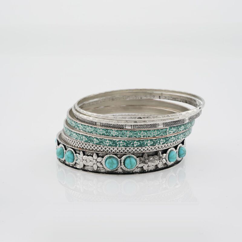 European and American Bohemian Exaggerated Arm Bracelet Set for Women, Cross-Border Turquoise Vintage Personality Bracelet, Metal Wristband