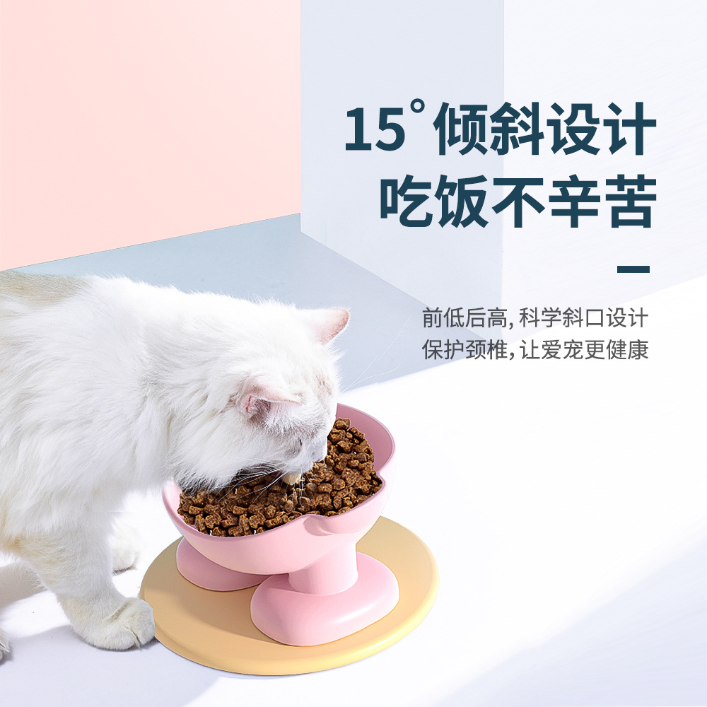 Tazón de gato anti-derrumbamiento cuello de protección inclinado para gatos tazón de comida para perros de plástico general para mascotas antideslizante alto tazón al por mayor