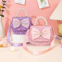 韩款儿童包包可爱女童斜挎包蝴蝶结珍珠手提包亮片水晶贴片