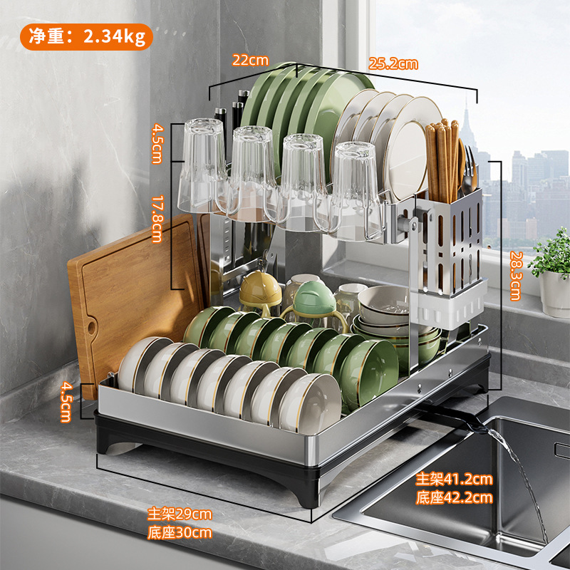 Estante de cocina 304 almacenamiento en el hogar de acero inoxidable, estante de drenaje de platos multifuncional, suministros de cocina plegables