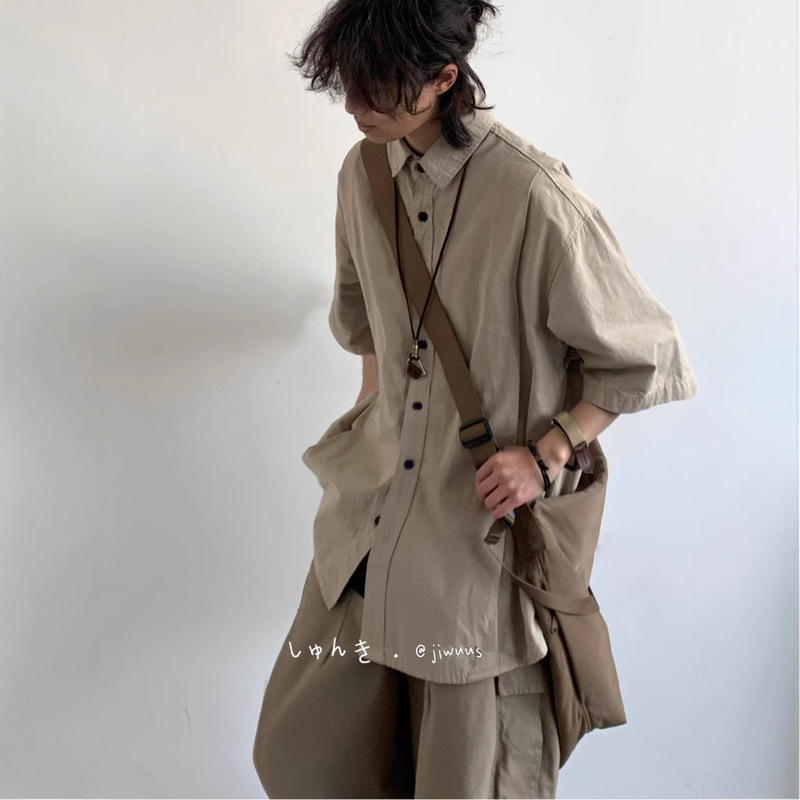 2025 Summer Japanese Style Retro Workwear Short-Sleeved Shirt Men's Ootd Wear Youth Loose Casual Handsome Shirt